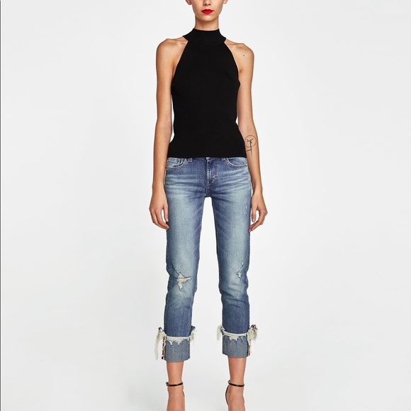 Zara Denim - JEANS WITH UNEVEN HEMS AND PEARL BEADS